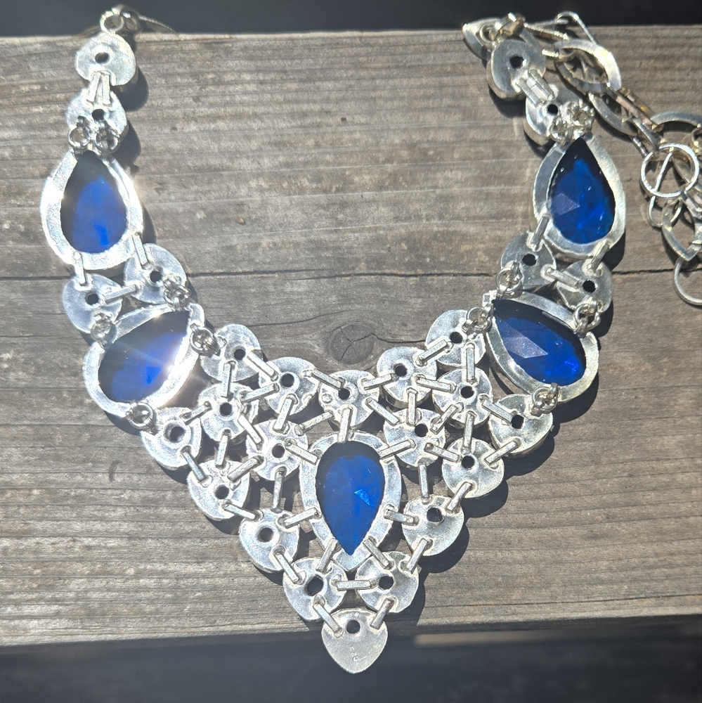 HOST PICK 🎉🎊 Sapphire & Topaz Sterling Statement Bib Necklace - Picture 10 of 11